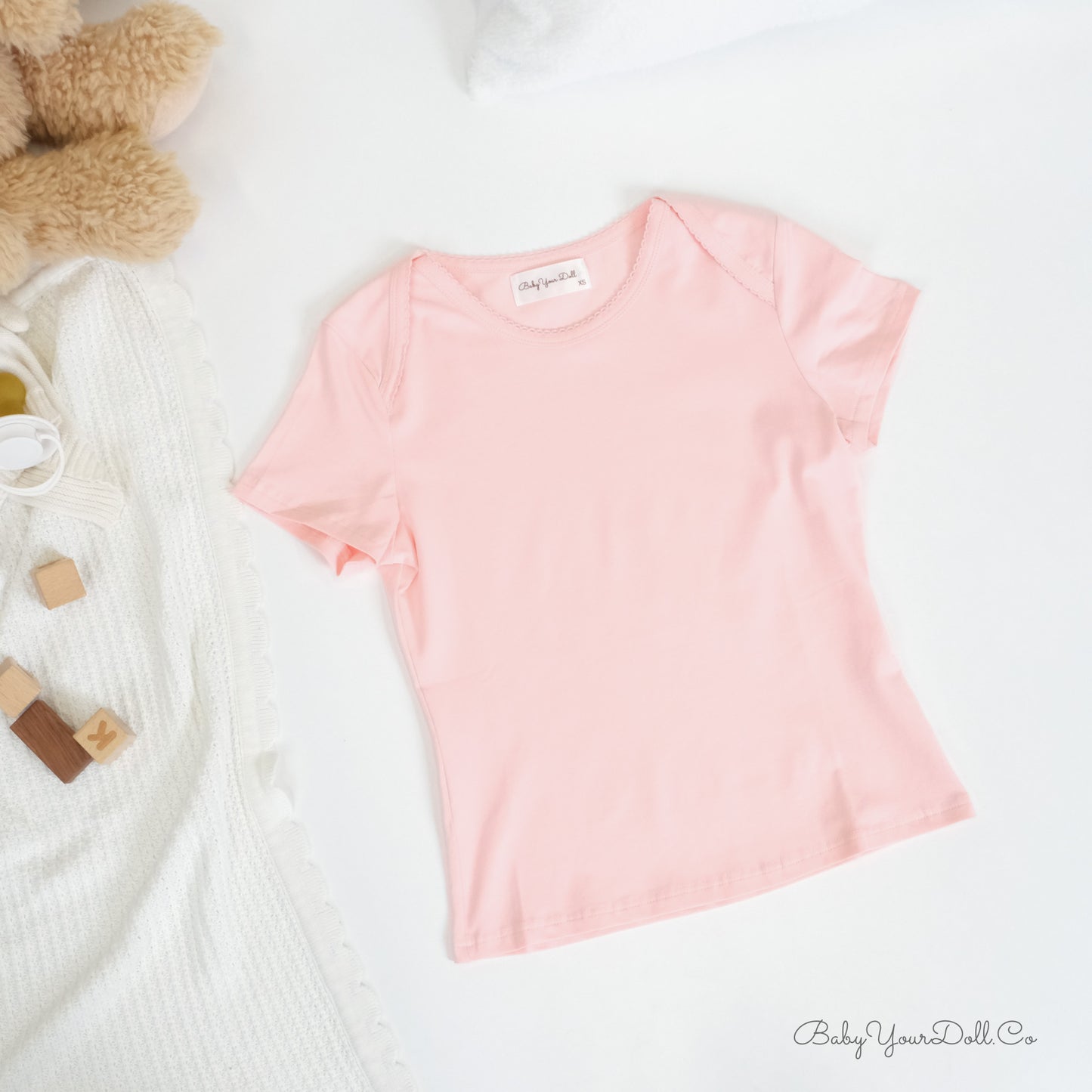 Baby Pink Lapped Shoulder Tee