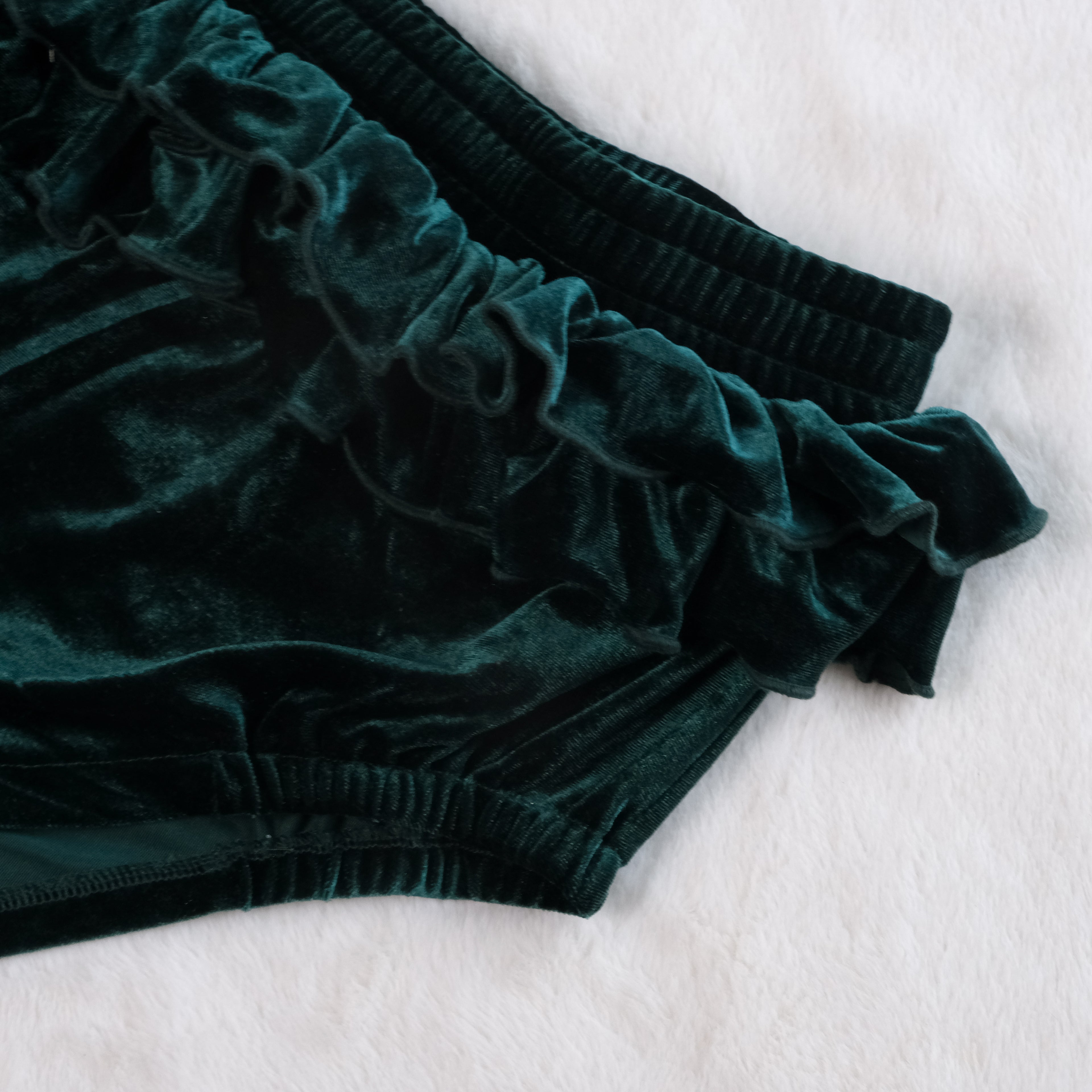 Emerald Green Velvet| Double Ruffle Diaper Cover