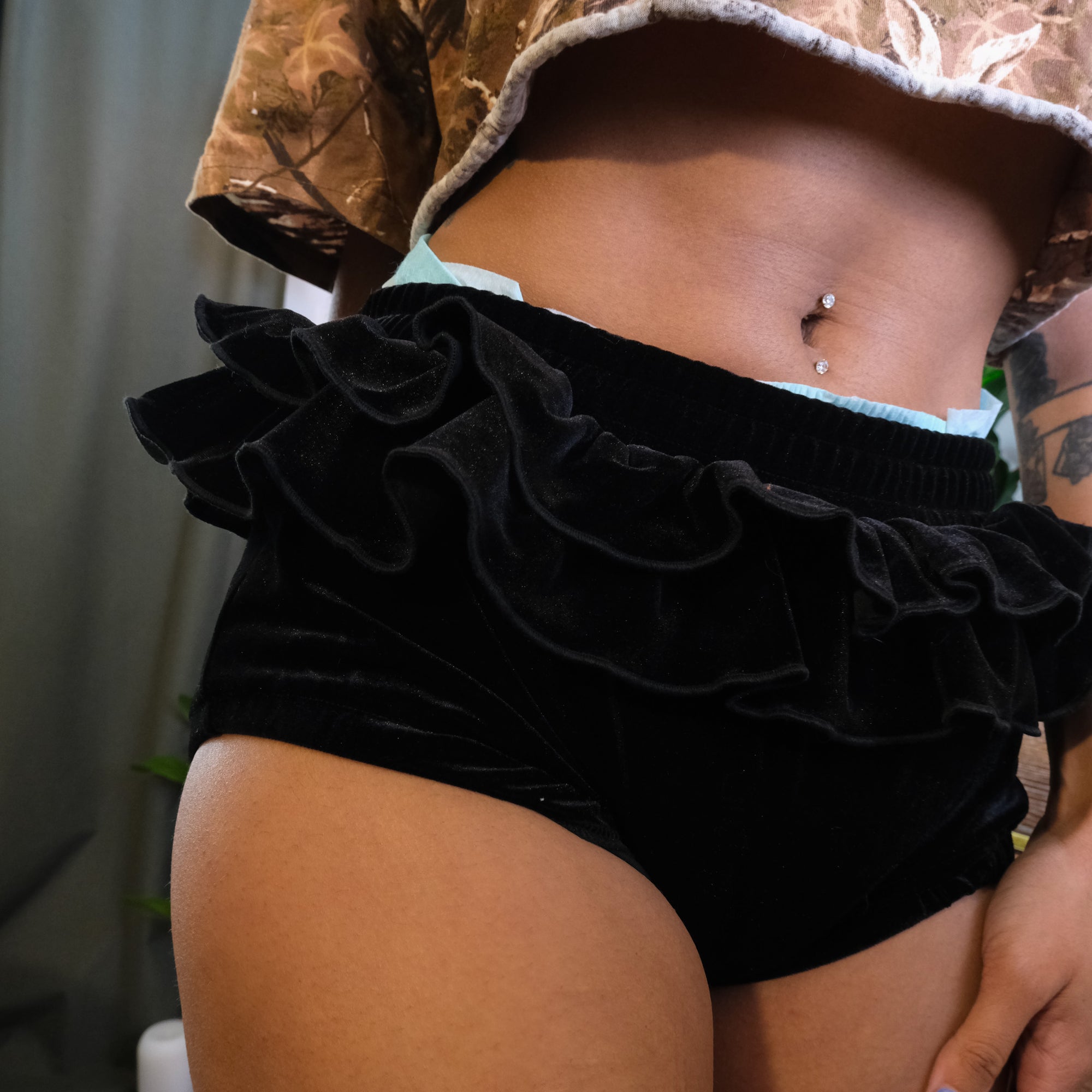 Black Velvet | Double Ruffle Diaper Cover