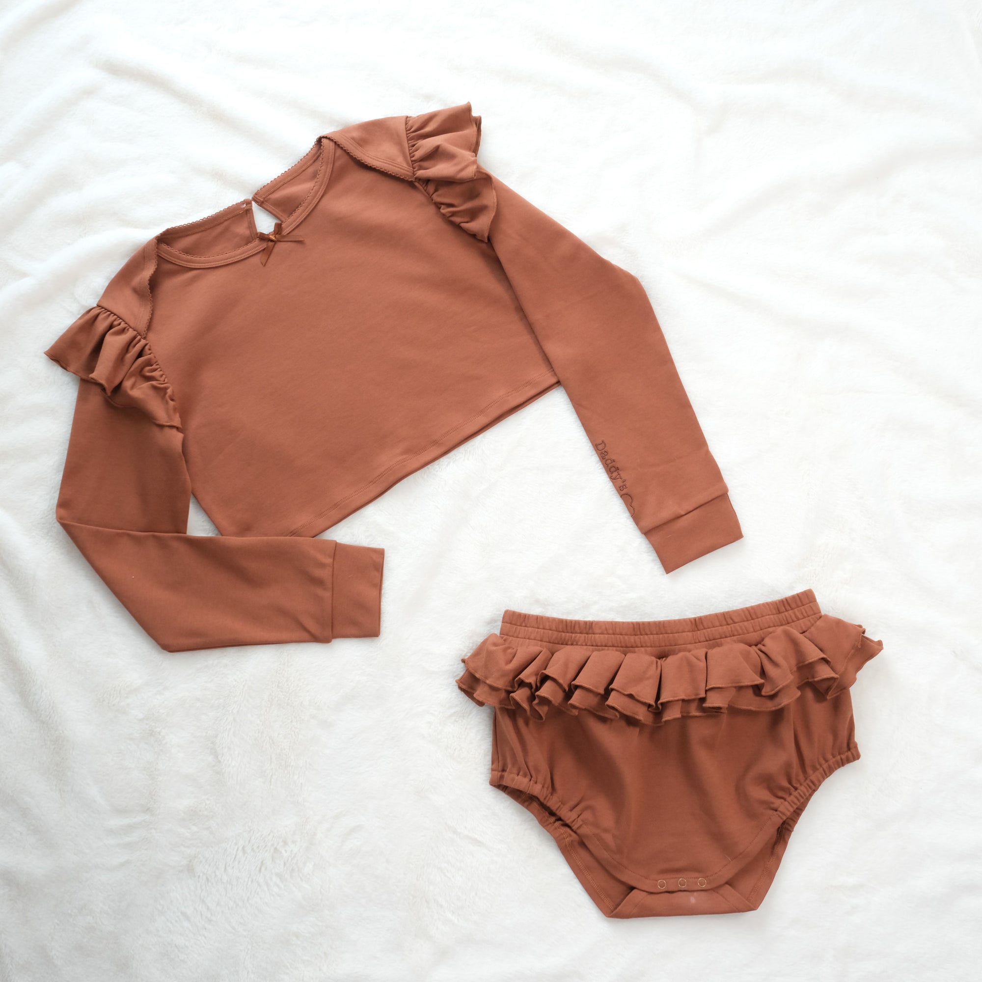 Brown | Embroidered Double Ruffle Set