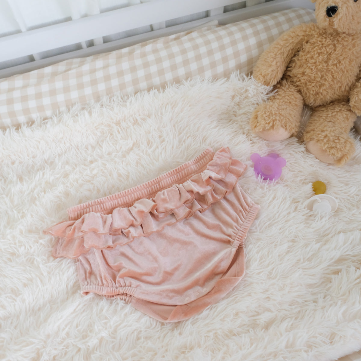 Antique Pink Velvet | Double Ruffle Diaper Cover