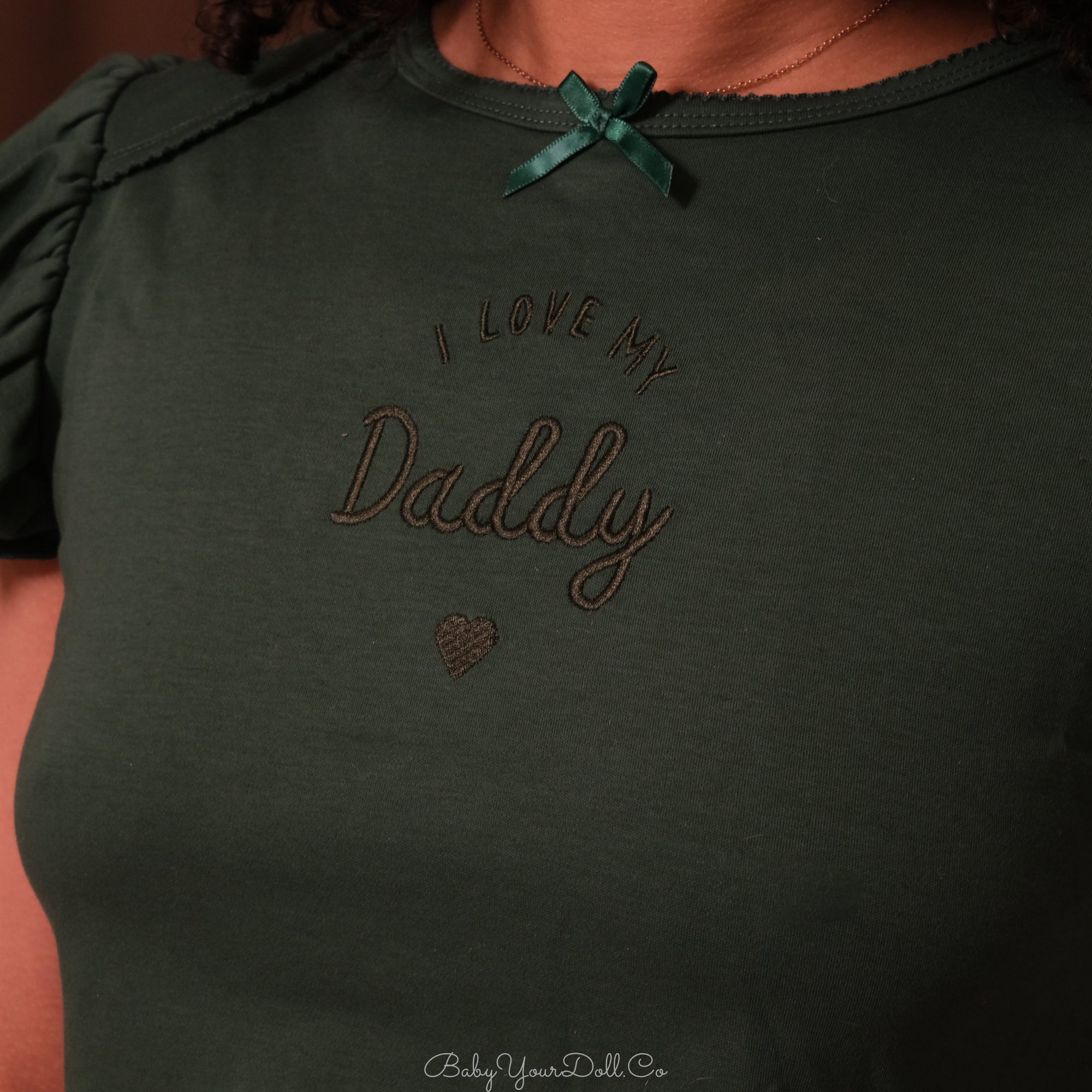 I Love My.. Daddy/Mommy | Green Embroidered Double Ruffle Set