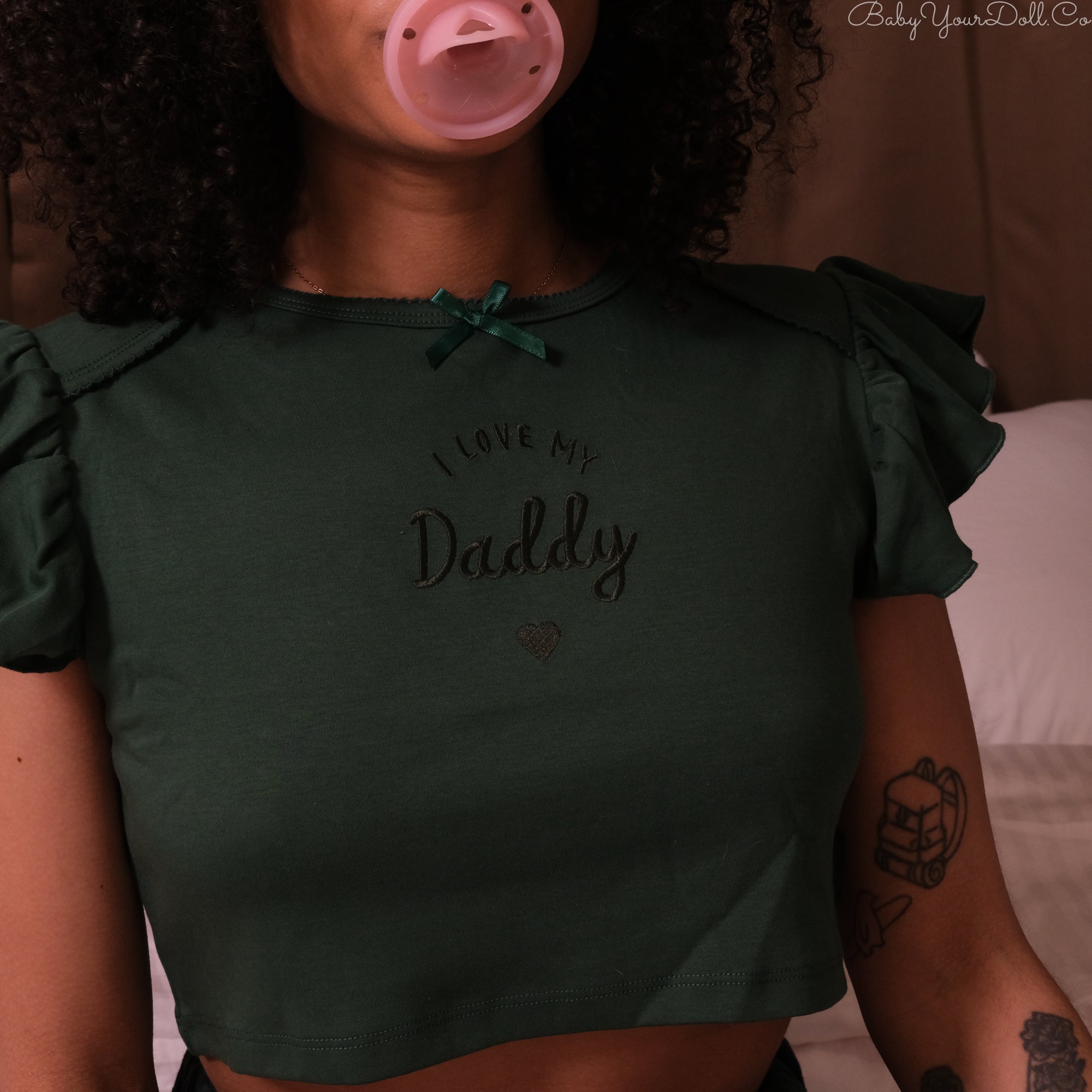 I Love My.. Daddy/Mommy | Green Embroidered Double Ruffle Set