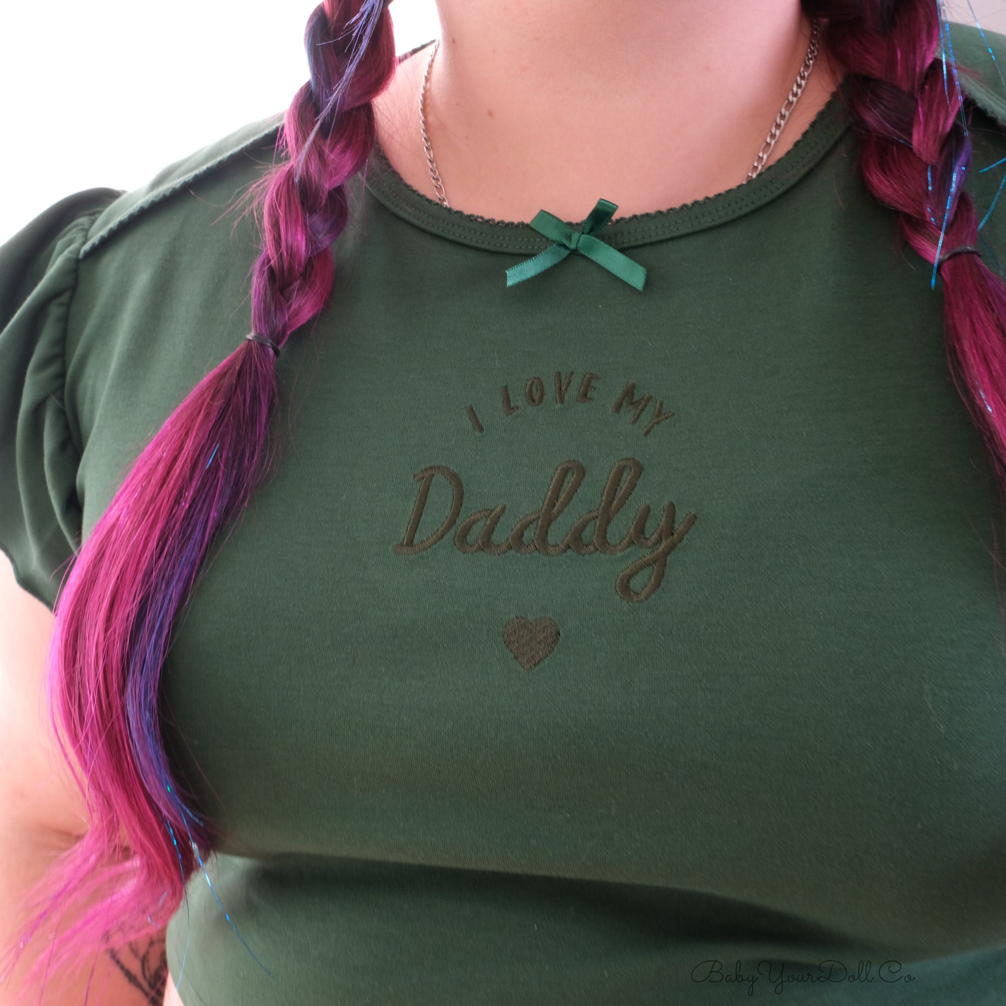 I Love My.. Daddy/Mommy | Green Embroidered Double Ruffle Set