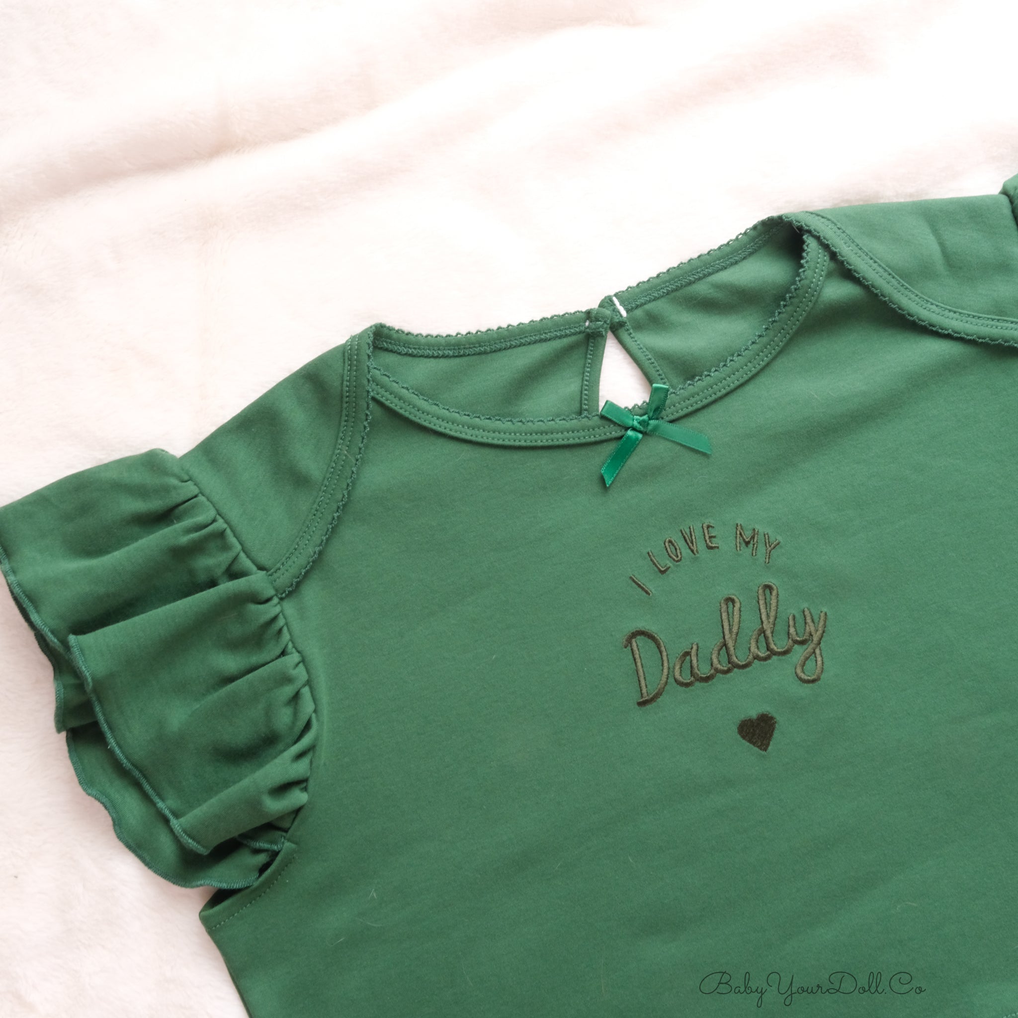 I Love My.. Daddy/Mommy | Green Embroidered Double Ruffle Set