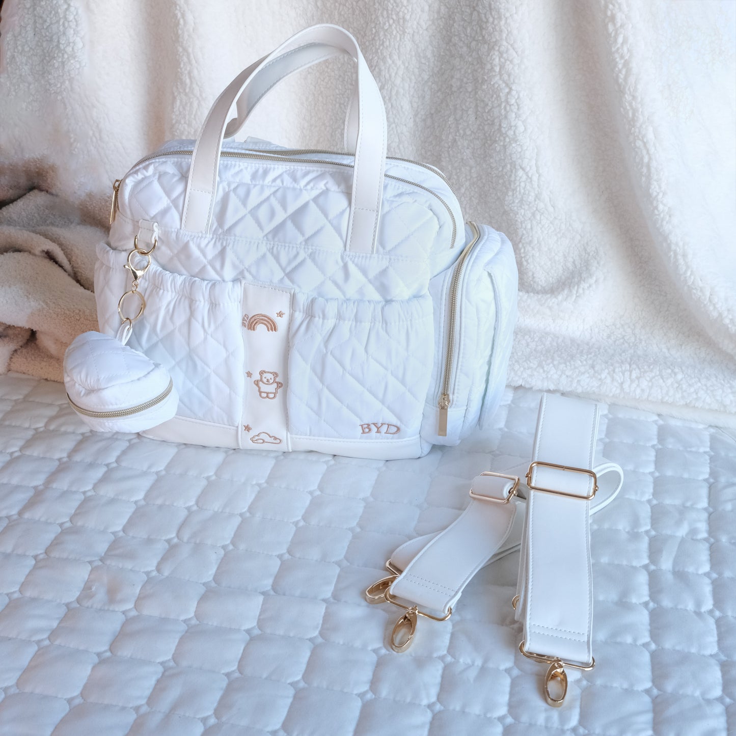 Quilted White | Adult Diaper Bag