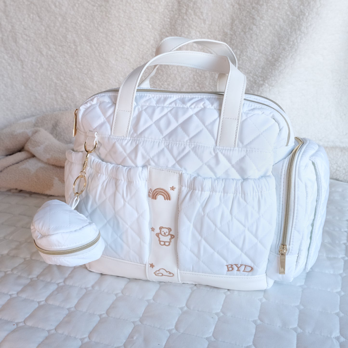 Quilted White | Adult Diaper Bag