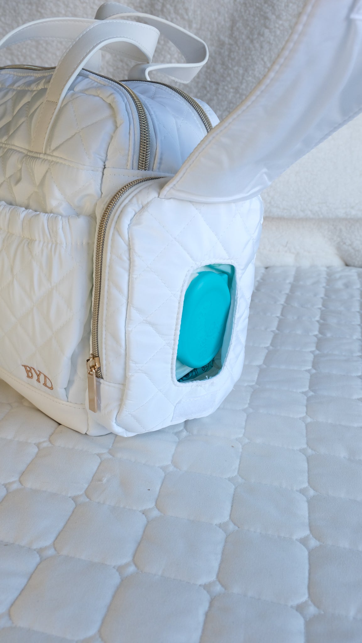 Quilted White | Adult Diaper Bag