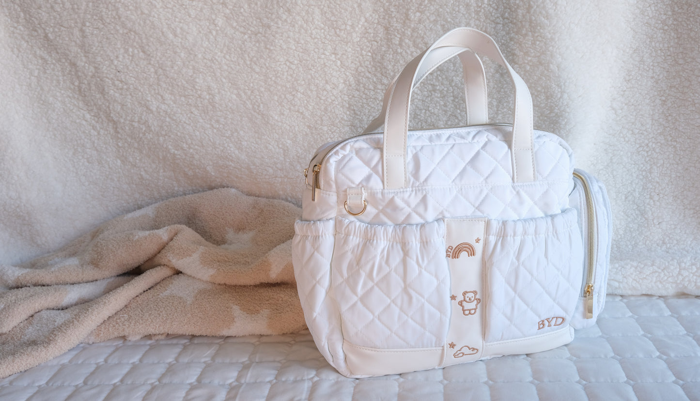 Quilted White | Adult Diaper Bag