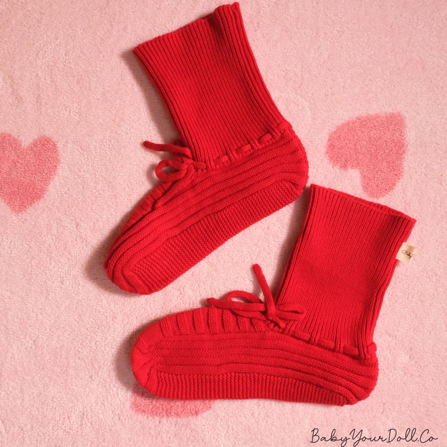 Red | Adult Knit Baby Booties