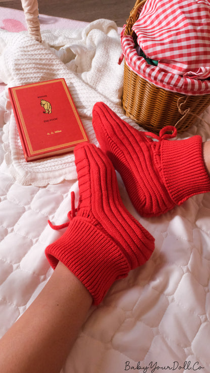 Red | Adult Knit Baby Booties