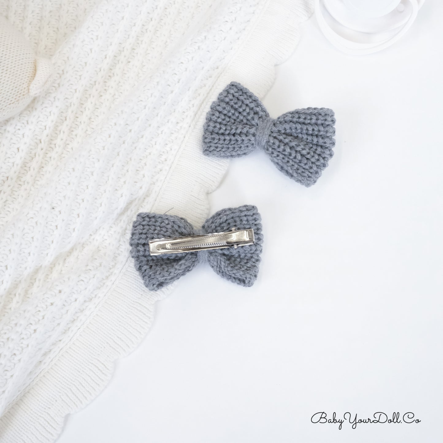 Grey | Knit Hair Bows