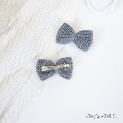 Grey | Knit Hair Bows