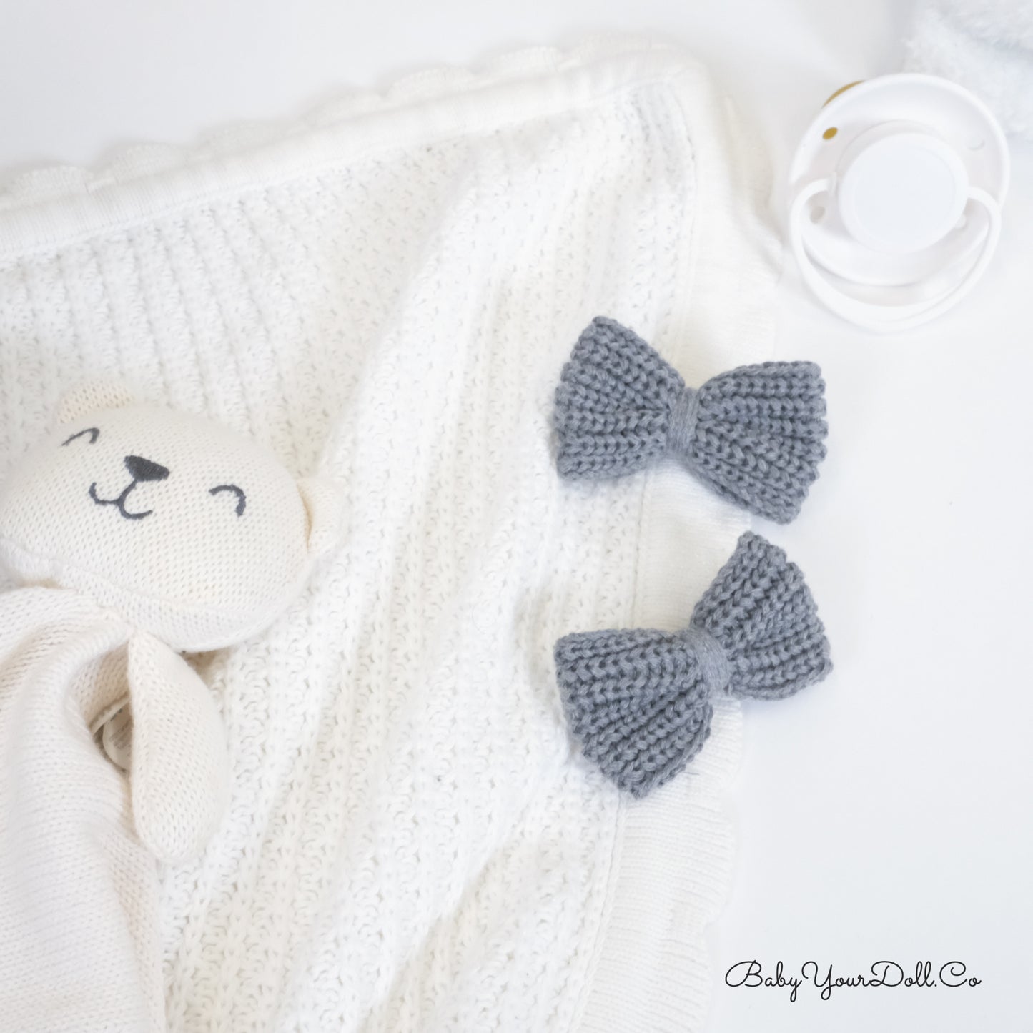 Grey | Knit Hair Bows