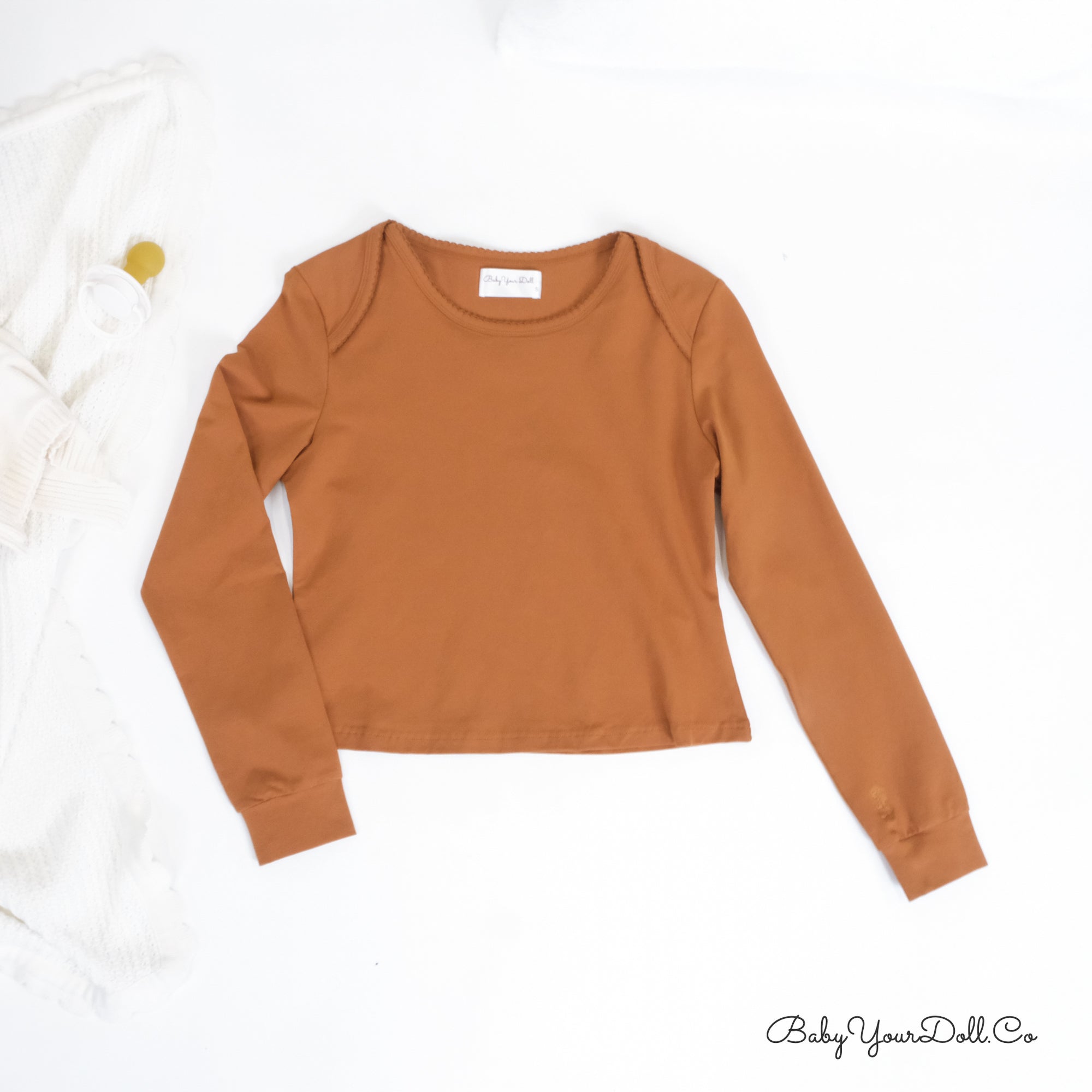 Brown| Long Sleeve Crop Top