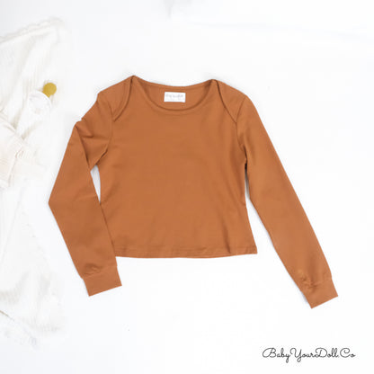 Brown| Long Sleeve Crop Top