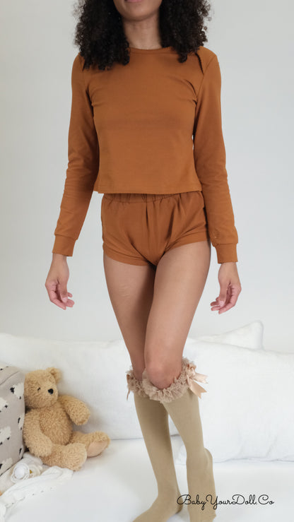 Brown| Long Sleeve Crop Top