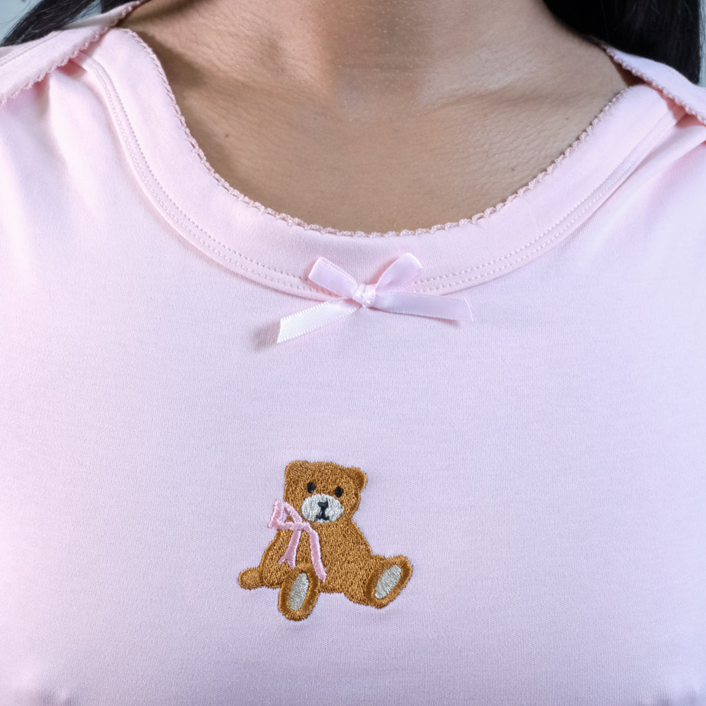 Pink Teddy Bear | Embroidered Adult Bodysuit