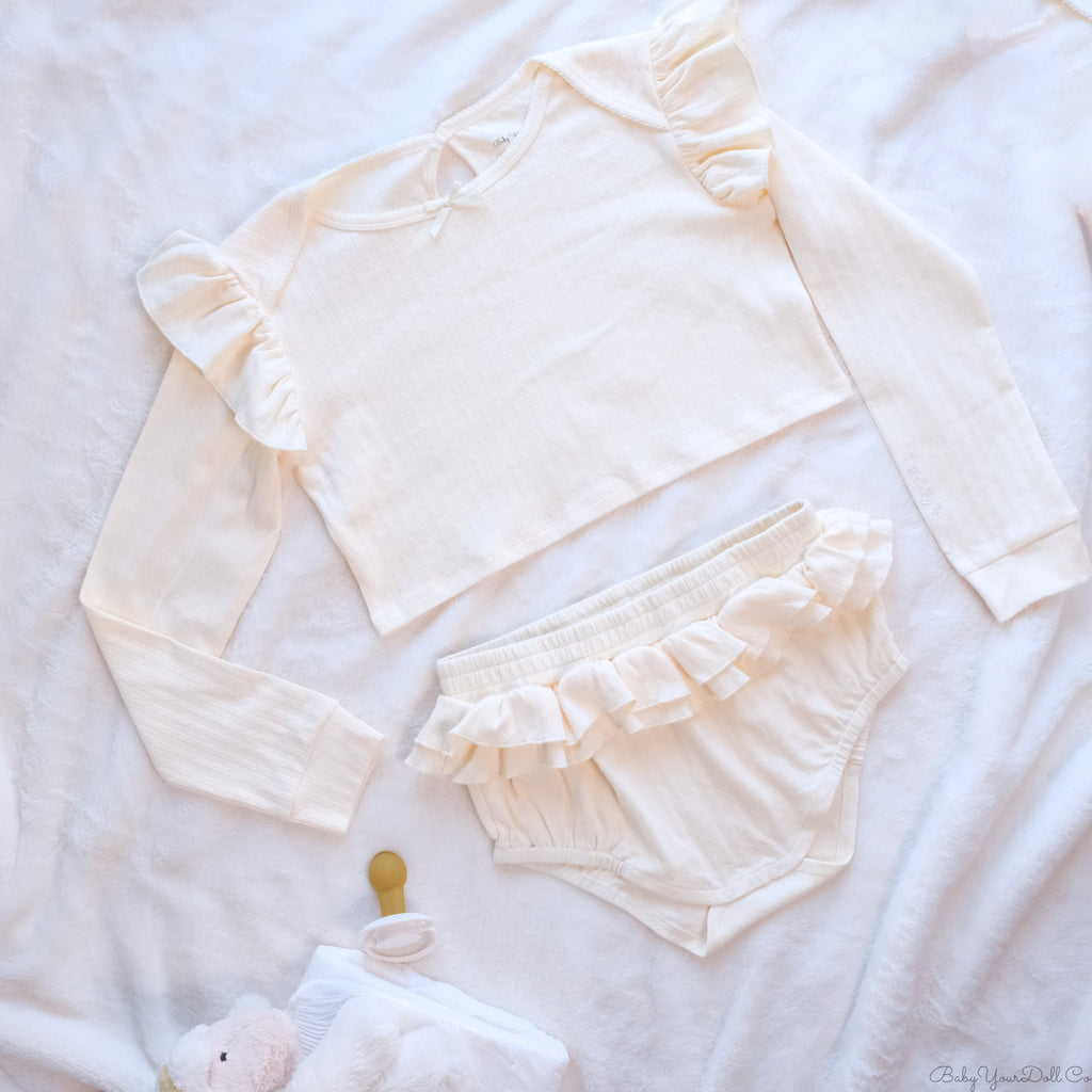 Ivory Knit | Embroidered Double Ruffle Set