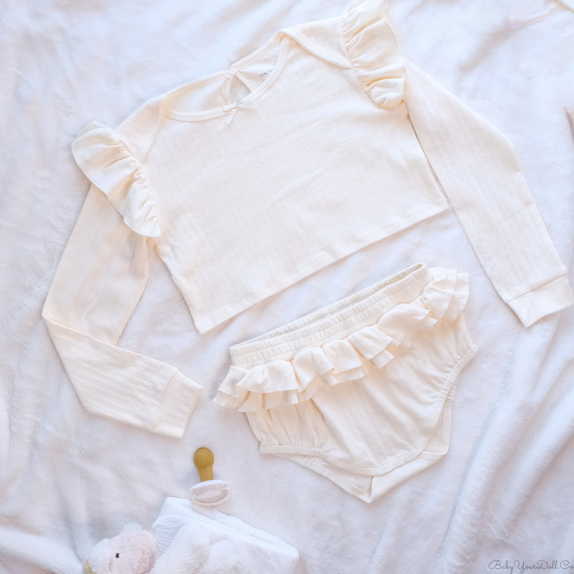 Ivory Knit | Embroidered Double Ruffle Set