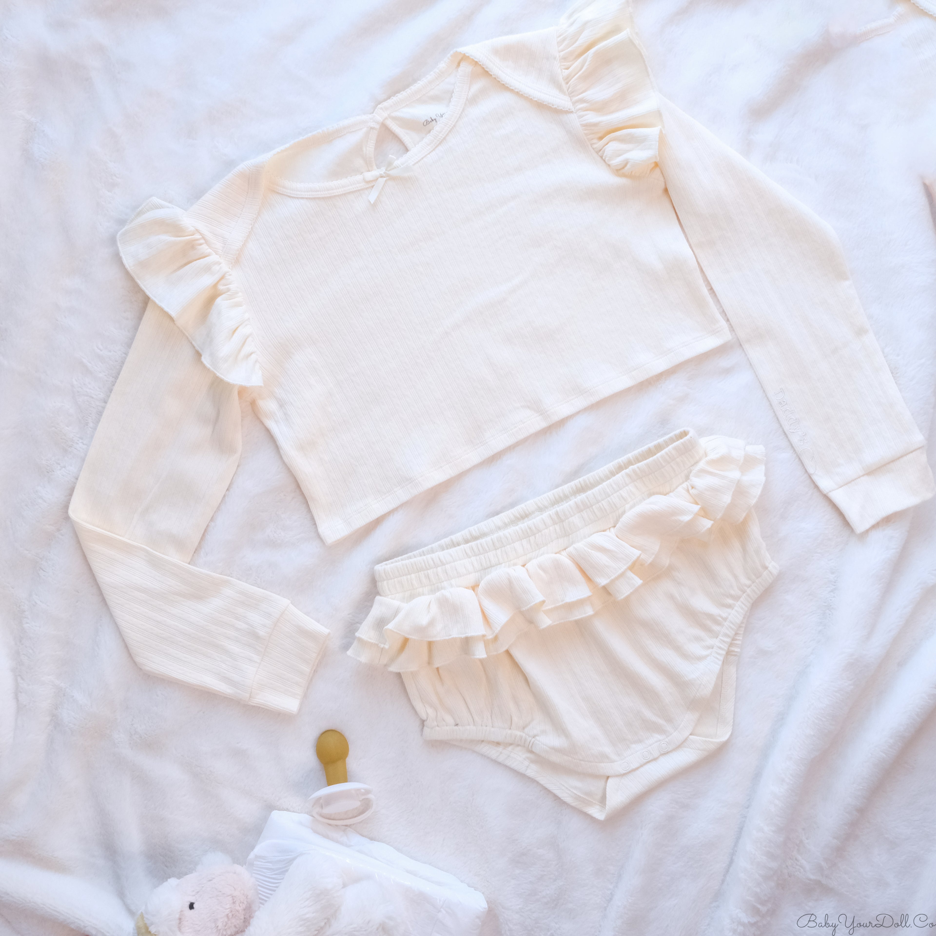 Ivory Knit | Embroidered Double Ruffle Set