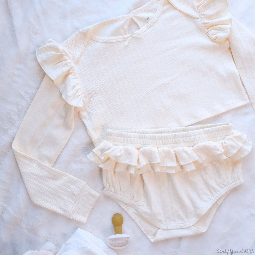 Ivory Knit | Embroidered Double Ruffle Set