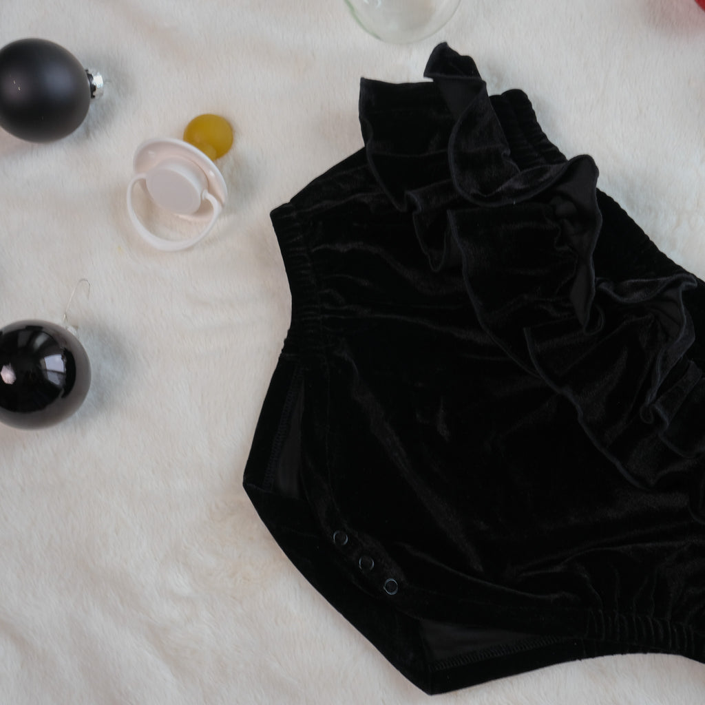 Black Velvet | Double Ruffle Diaper Cover