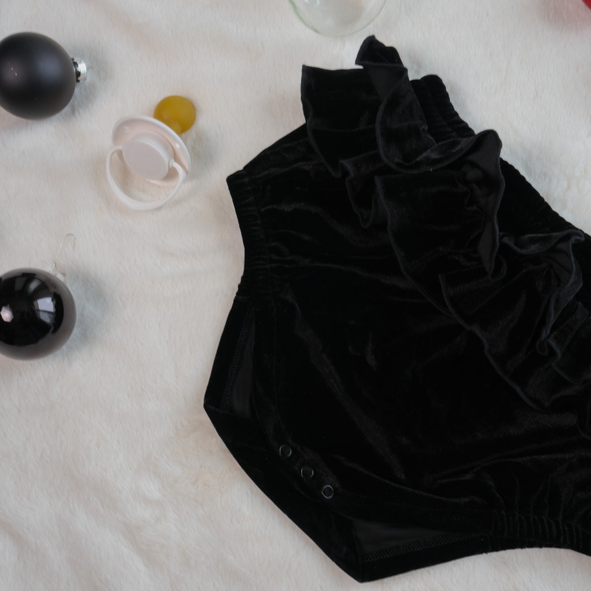 Black Velvet | Double Ruffle Diaper Cover