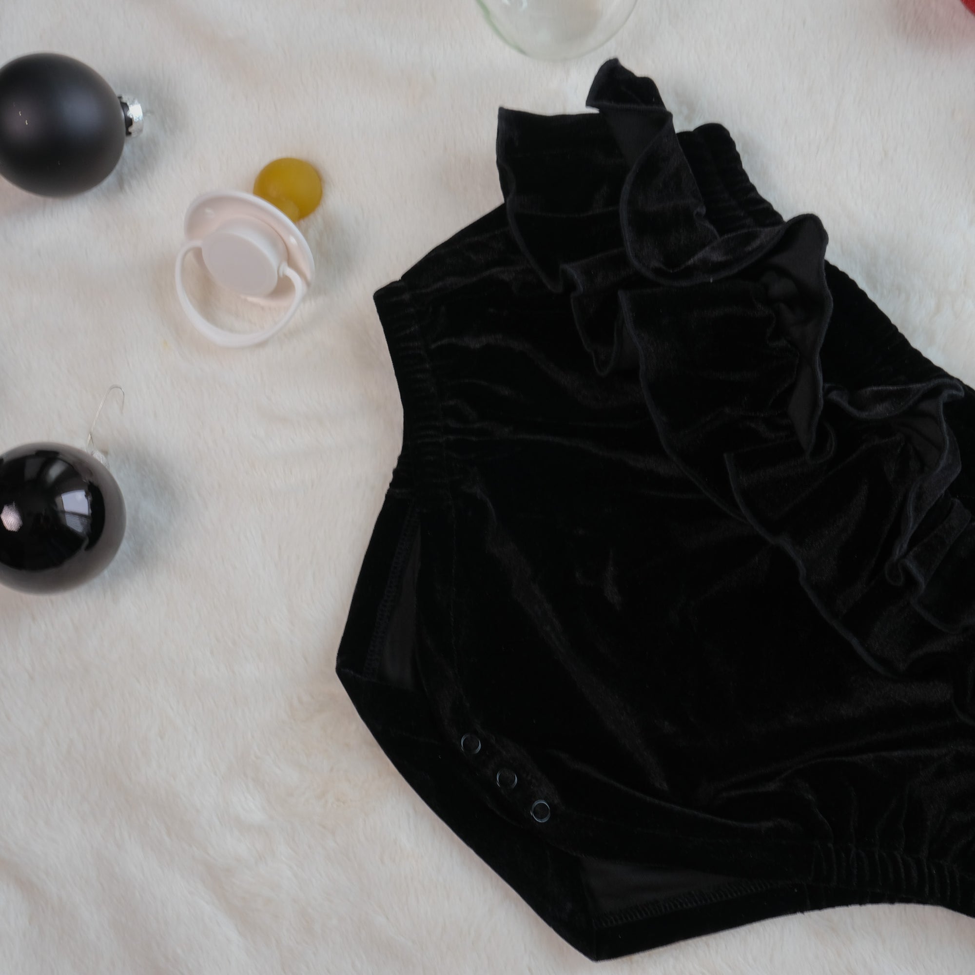Black Velvet | Double Ruffle Diaper Cover