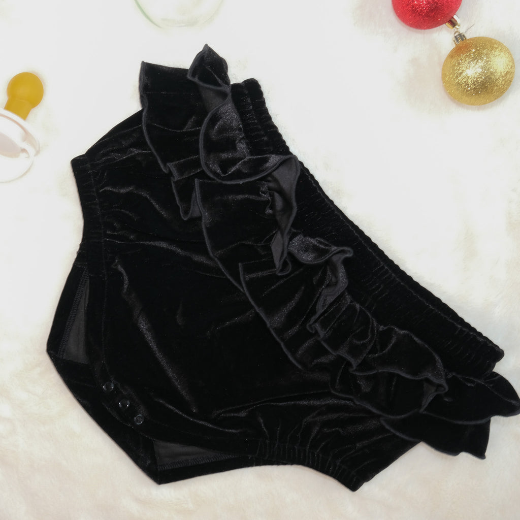 Black Velvet | Double Ruffle Diaper Cover