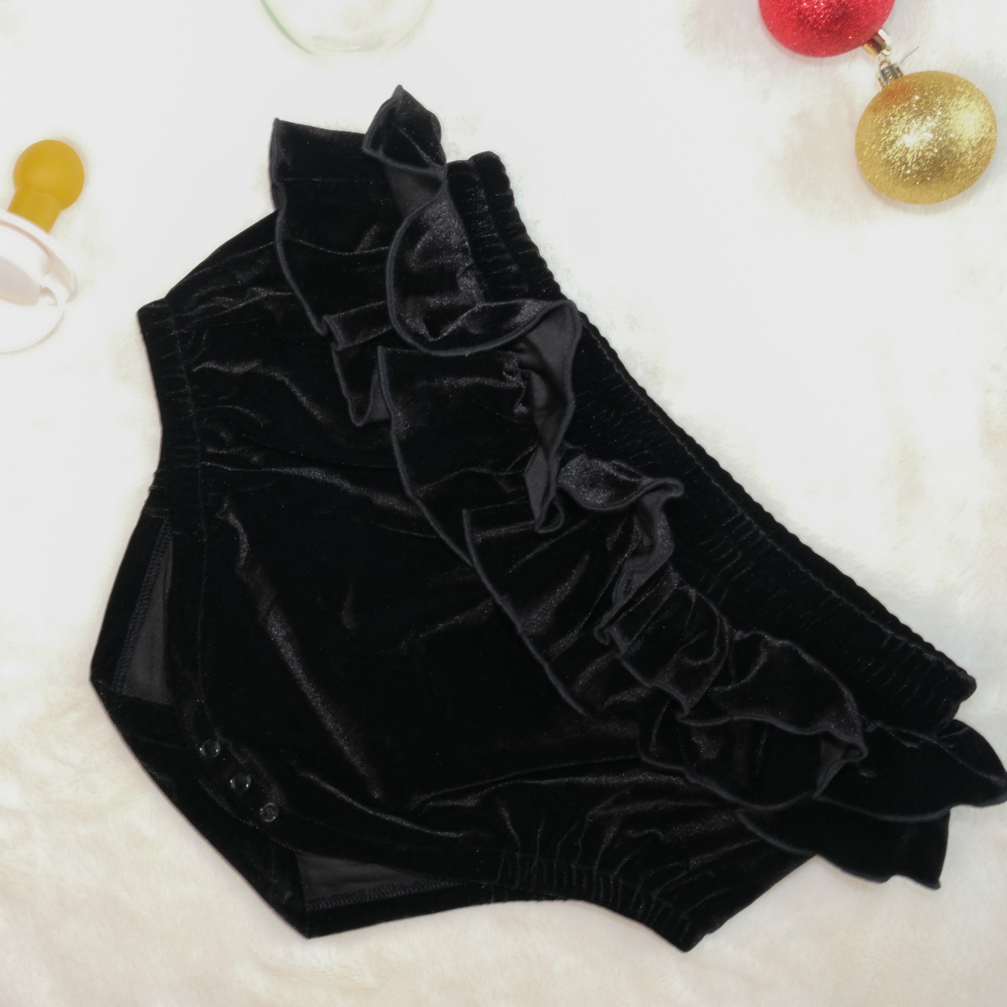 Black Velvet | Double Ruffle Diaper Cover