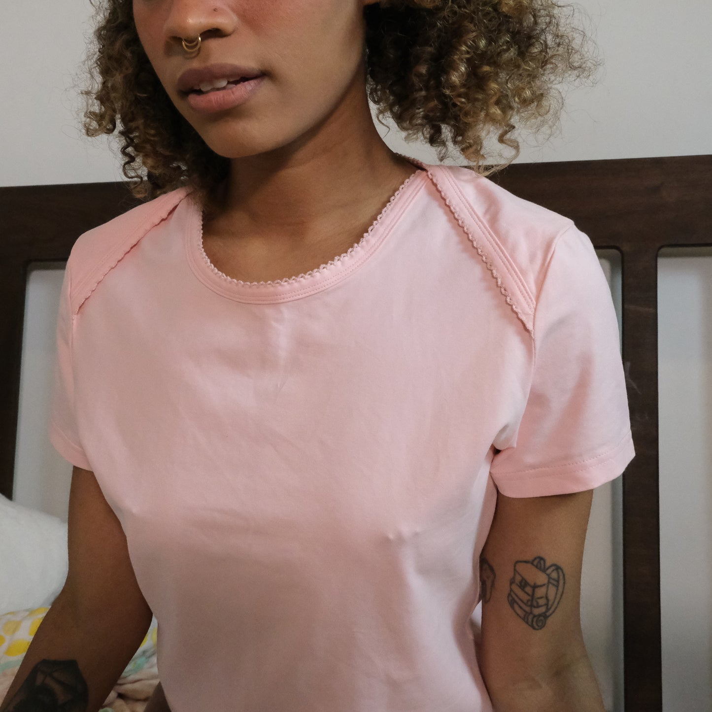 Baby Pink Lapped Shoulder Tee