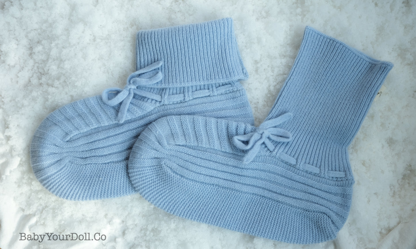 Cashmere Adult Knit Baby Booties| Blue
