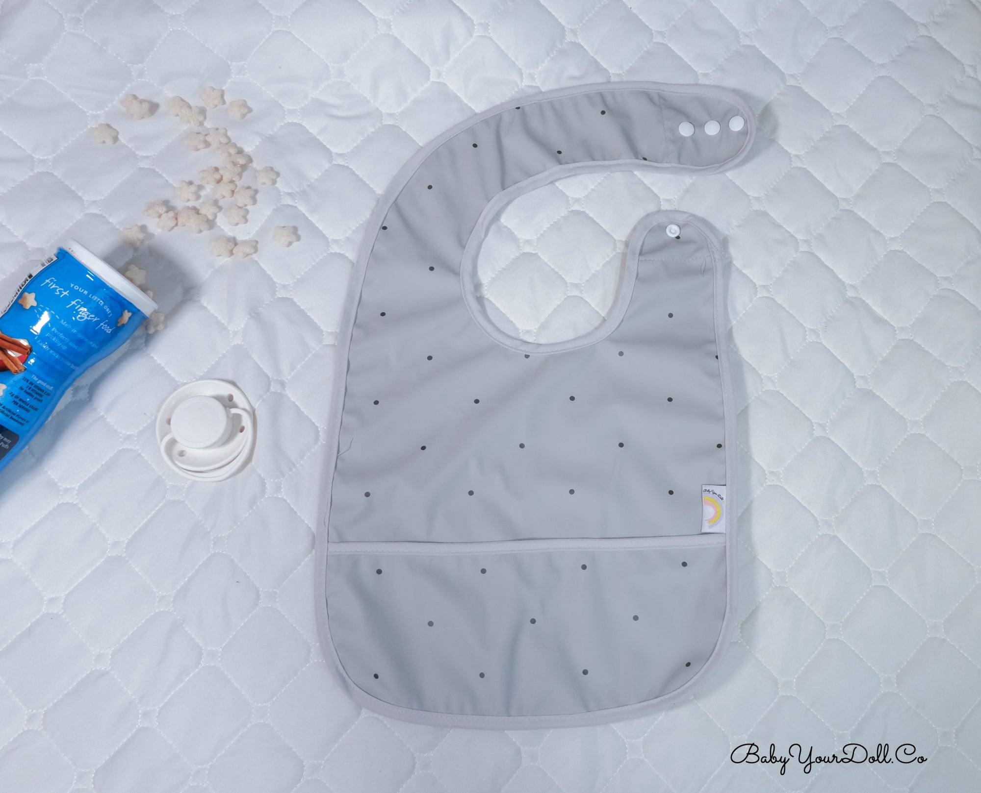 Grey Polka Dot | Pocket Bib