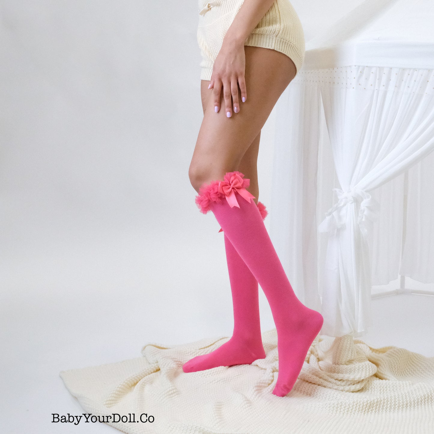 Hot Pink | Ruffle Bow Socks