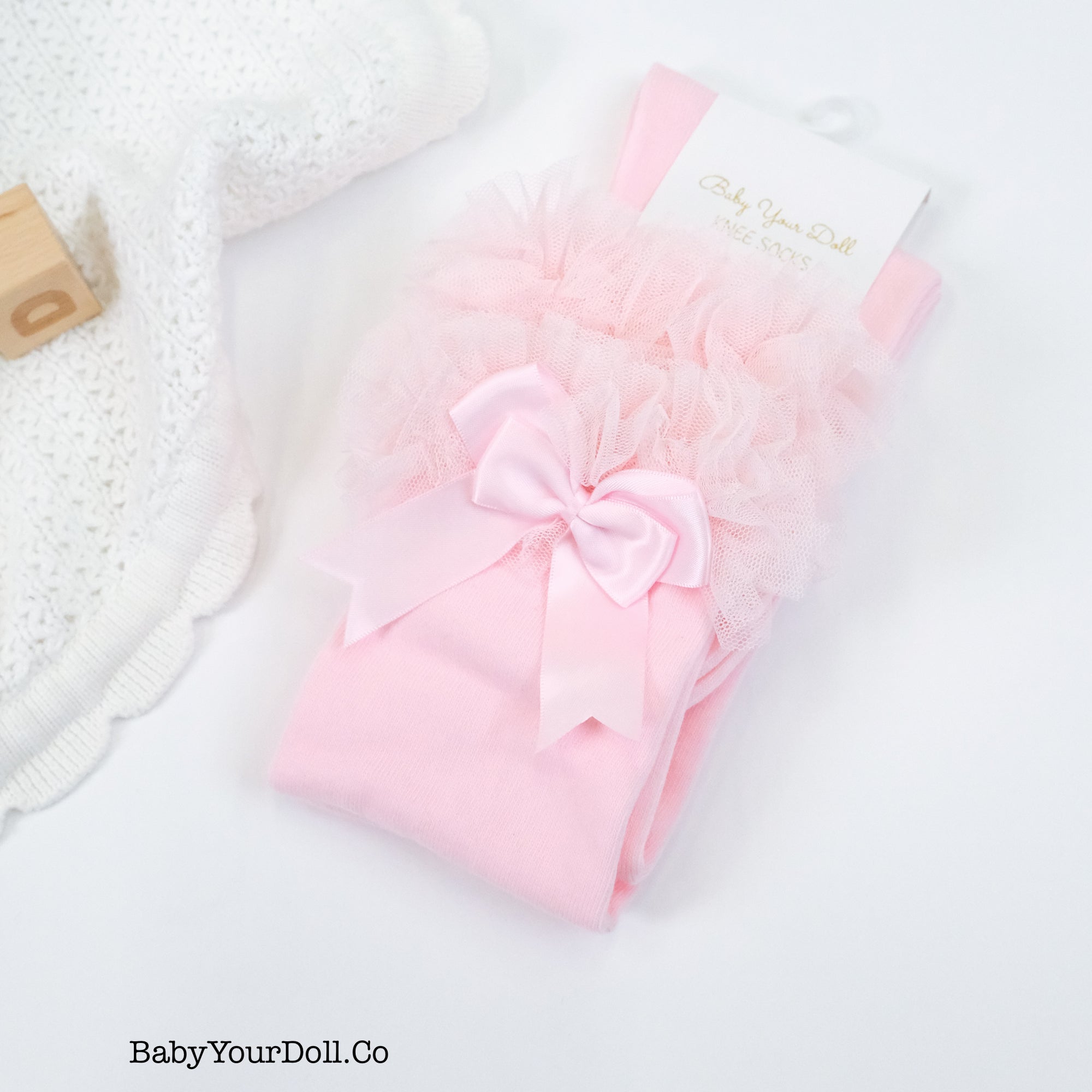 Baby Pink | Ruffle Bow Knee Socks