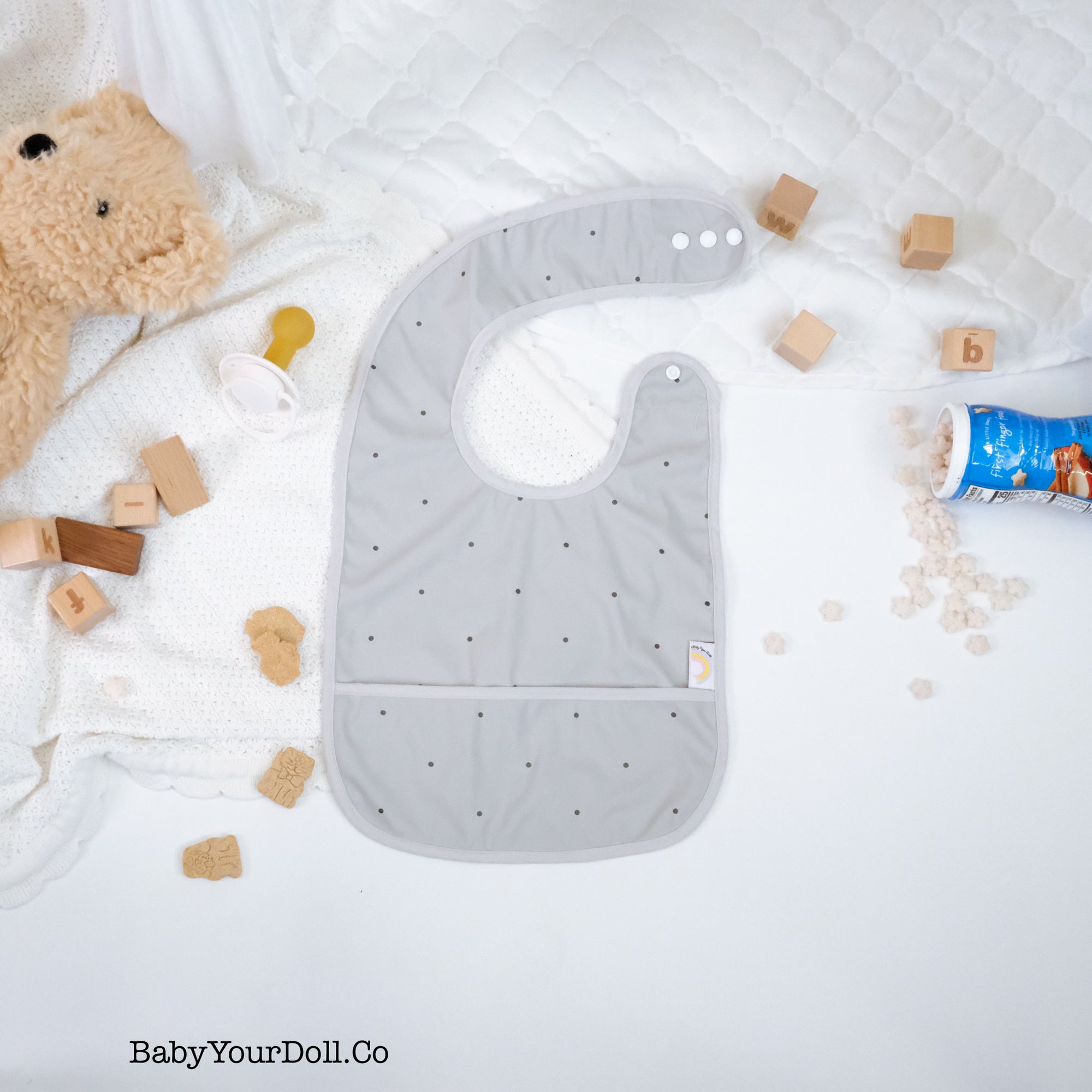 Grey Polka Dot | Pocket Bib